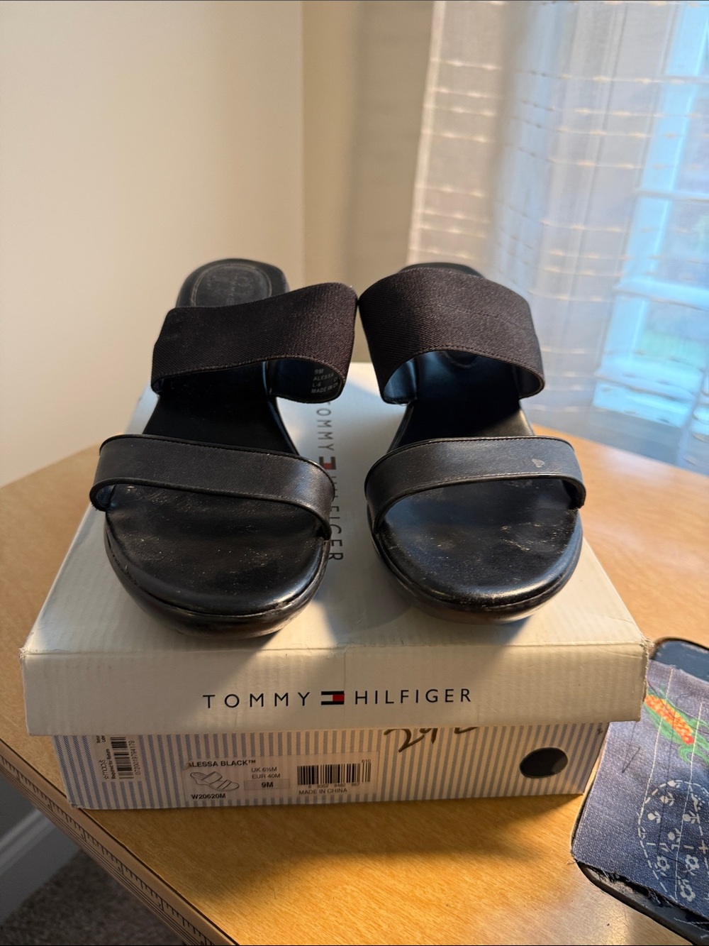 Tommy Hilfiger Black Dual-Strap Wedge Sandals